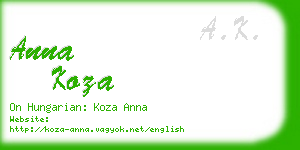 anna koza business card